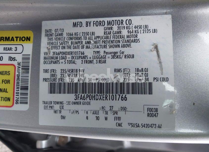Photo 9 of 2014 Ford Fusion SE (VIN 3FA6P0HDXER101766)