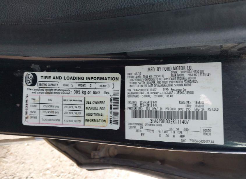 Photo 9 of 2014 Ford Fusion SE (VIN 3FA6P0HDXER111407)