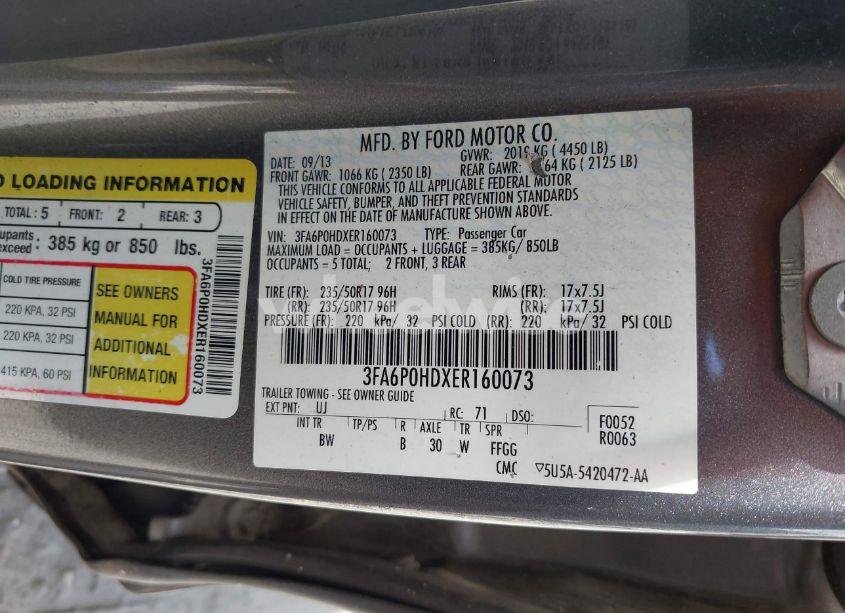 Photo 9 of 2014 Ford Fusion SE (VIN 3FA6P0HDXER160073)