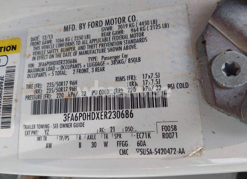 Photo 9 of 2014 Ford Fusion SE (VIN 3FA6P0HDXER230686)