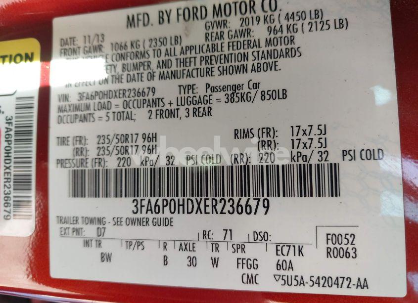 Photo 9 of 2014 Ford Fusion SE (VIN 3FA6P0HDXER236679)