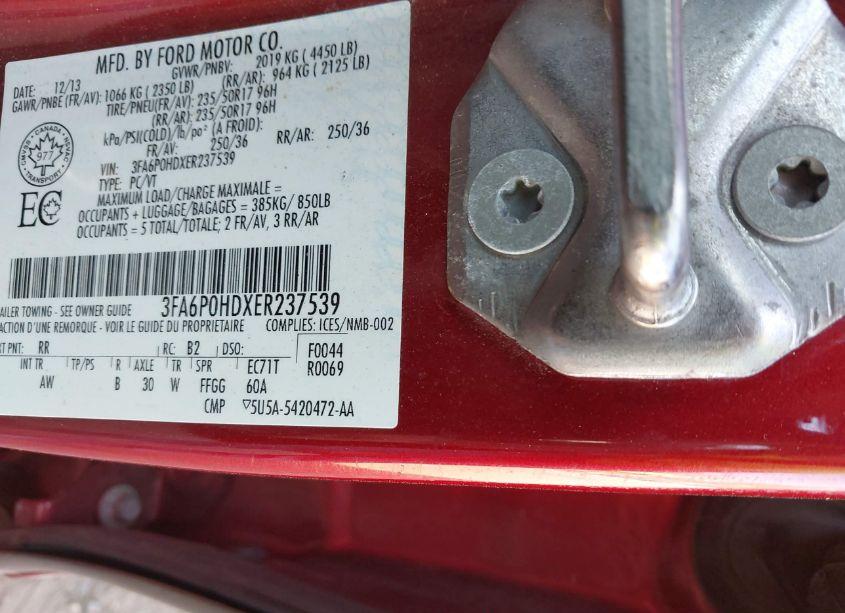 Photo 9 of 2014 Ford Fusion SE (VIN 3FA6P0HDXER237539)