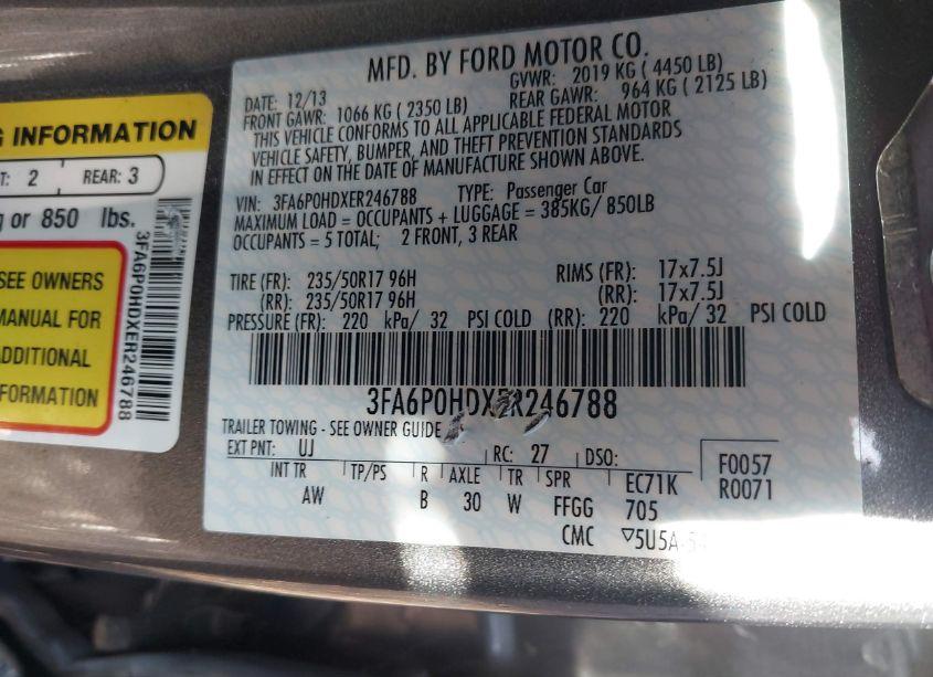 Photo 9 of 2014 Ford Fusion SE (VIN 3FA6P0HDXER246788)