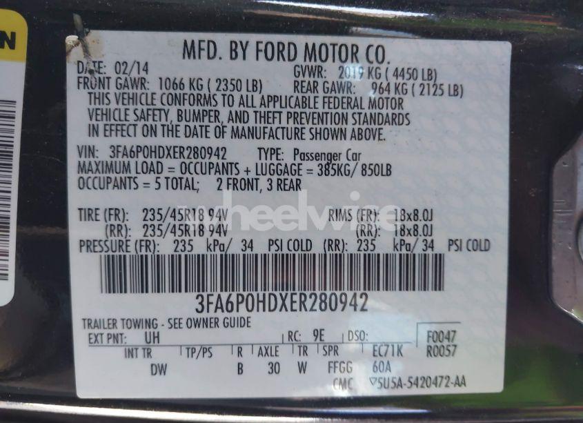 Photo 9 of 2014 Ford Fusion SE (VIN 3FA6P0HDXER280942)