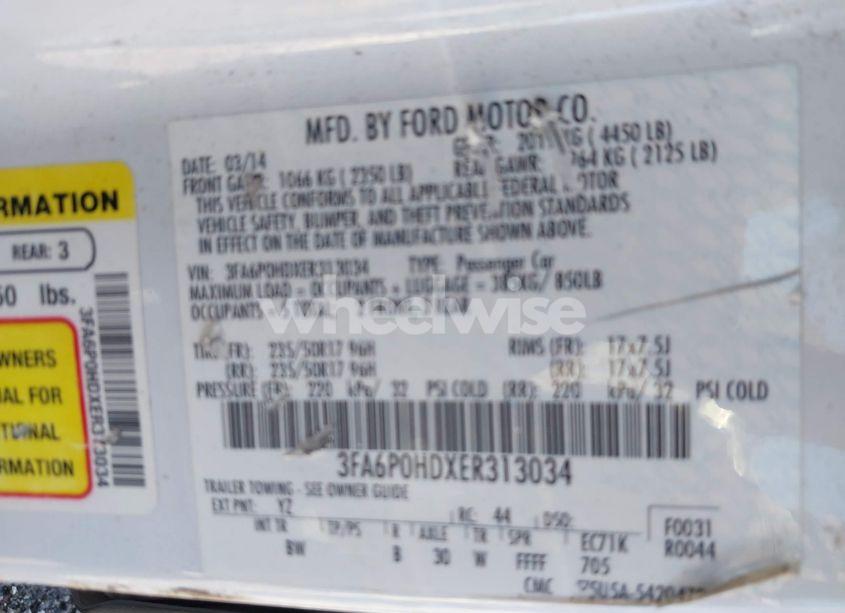 Photo 9 of 2014 Ford Fusion SE (VIN 3FA6P0HDXER313034)