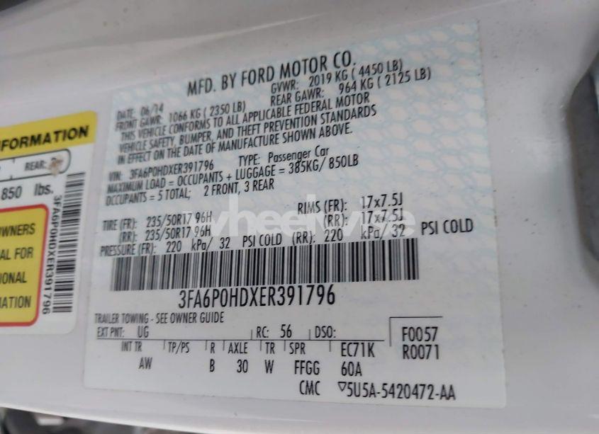 Photo 9 of 2014 Ford Fusion SE (VIN 3FA6P0HDXER391796)