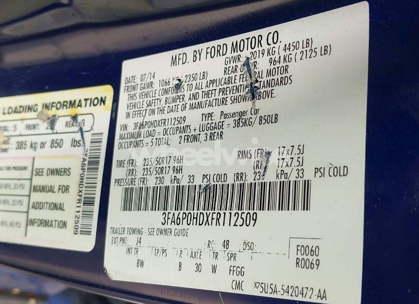 Photo 9 of 2015 Ford Fusion SE (VIN 3FA6P0HDXFR112509)