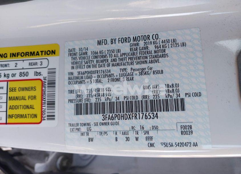 Photo 9 of 2015 Ford Fusion SE (VIN 3FA6P0HDXFR176534)