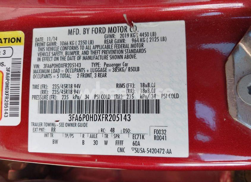 Photo 9 of 2015 Ford Fusion SE (VIN 3FA6P0HDXFR205143)