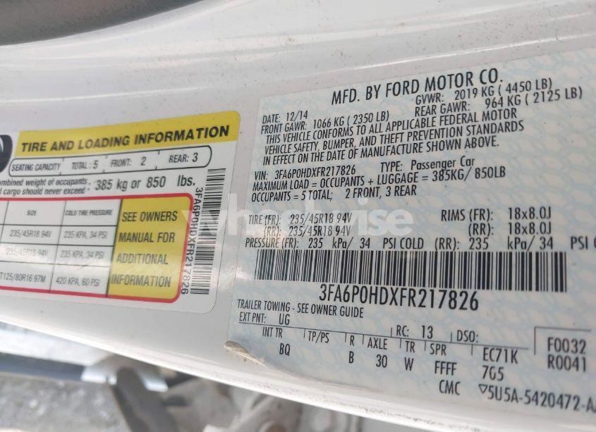 Photo 9 of 2015 Ford Fusion SE (VIN 3FA6P0HDXFR217826)