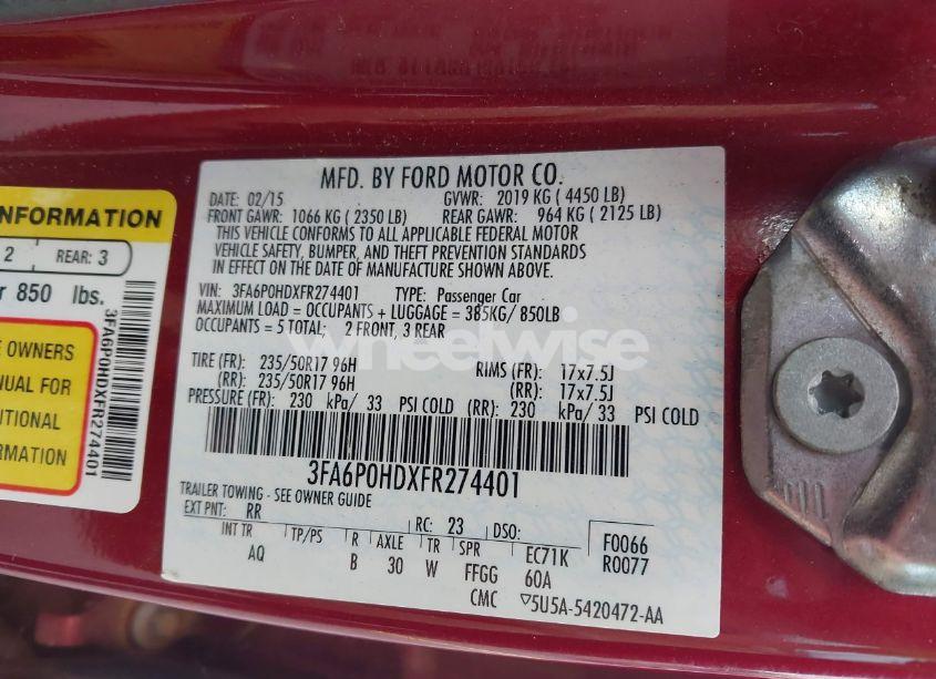 Photo 9 of 2015 Ford Fusion SE (VIN 3FA6P0HDXFR274401)