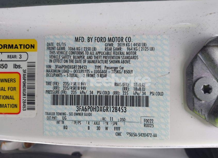 Photo 9 of 2016 Ford Fusion SE (VIN 3FA6P0HDXGR128453)