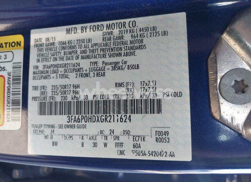 Photo 9 of 2016 Ford Fusion SE (VIN 3FA6P0HDXGR211624)