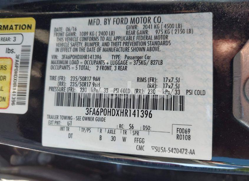 Photo 9 of 2017 Ford Fusion SE (VIN 3FA6P0HDXHR141396)