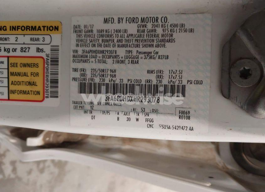 Photo 9 of 2017 Ford Fusion SE (VIN 3FA6P0HDXHR293078)