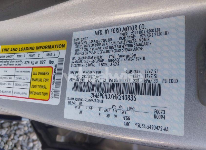 Photo 9 of 2017 Ford Fusion SE (VIN 3FA6P0HDXHR340836)