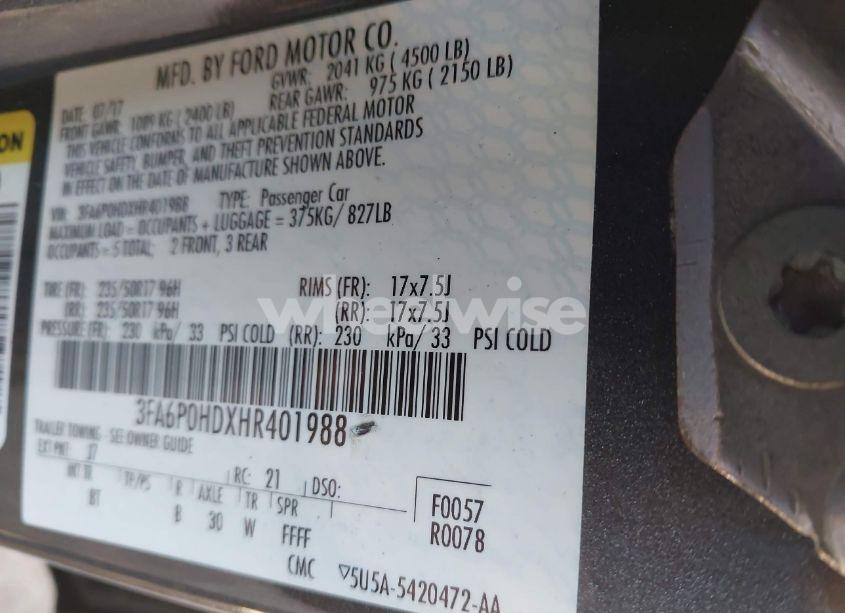 Photo 9 of 2017 Ford Fusion SE (VIN 3FA6P0HDXHR401988)