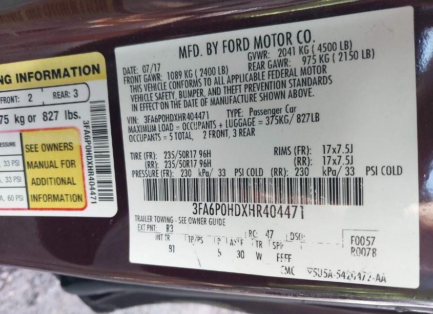 Photo 9 of 2017 Ford Fusion SE (VIN 3FA6P0HDXHR404471)