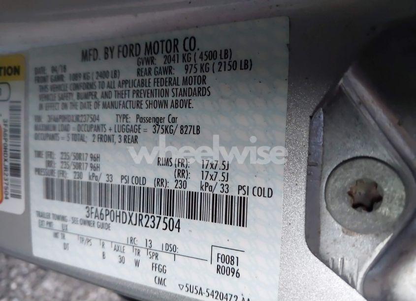 Photo 9 of 2018 Ford Fusion SE (VIN 3FA6P0HDXJR237504)