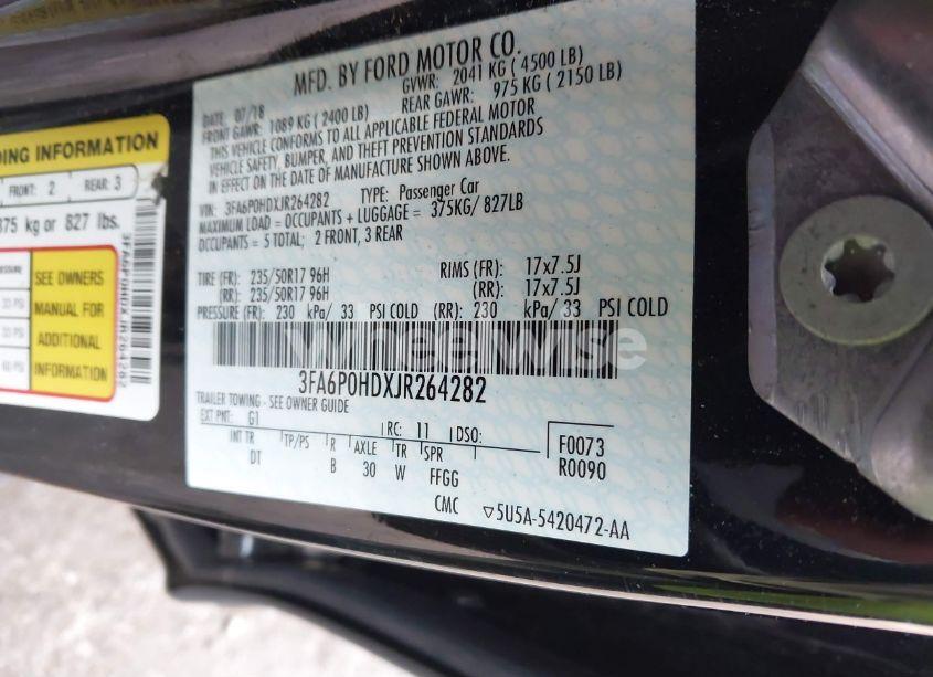 Photo 9 of 2018 Ford Fusion SE (VIN 3FA6P0HDXJR264282)