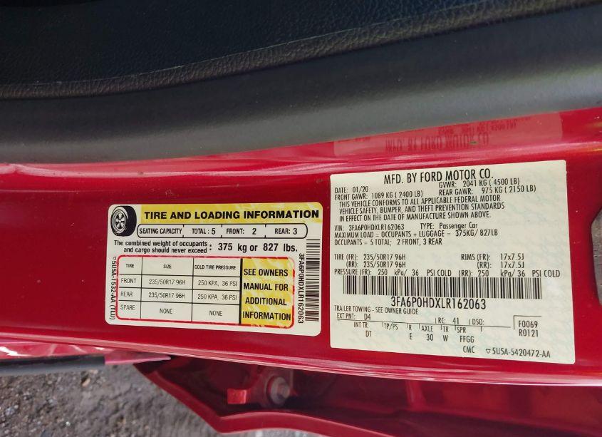 Photo 9 of 2020 Ford Fusion SE (VIN 3FA6P0HDXLR162063)