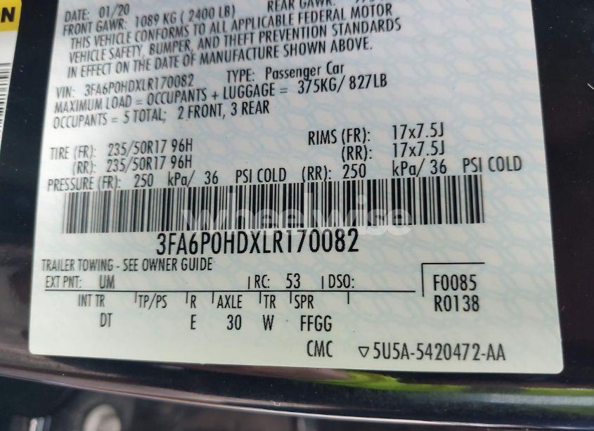 Photo 9 of 2020 Ford Fusion SE (VIN 3FA6P0HDXLR170082)