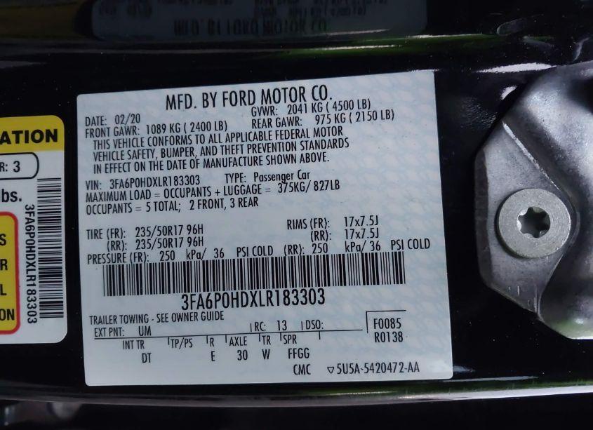 Photo 9 of 2020 Ford Fusion SE (VIN 3FA6P0HDXLR183303)