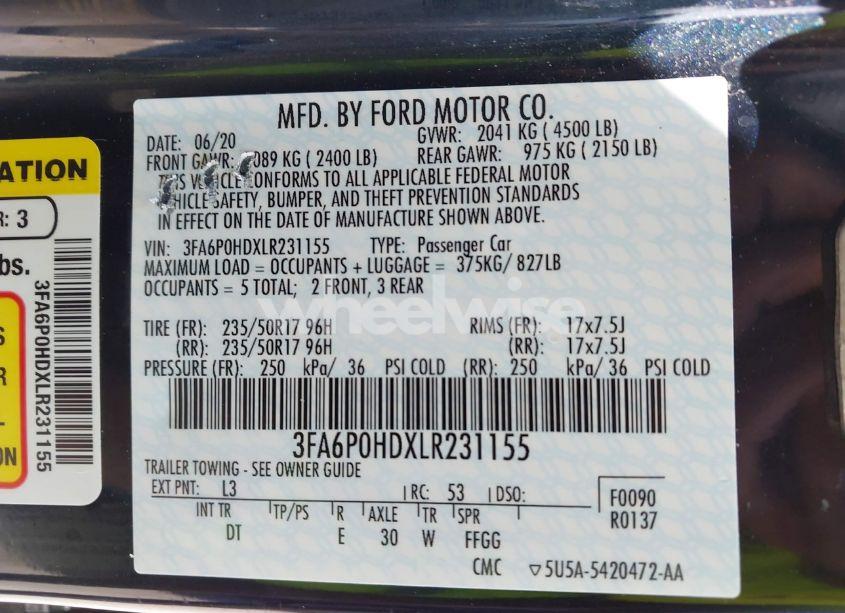 Photo 9 of 2020 Ford Fusion SE (VIN 3FA6P0HDXLR231155)