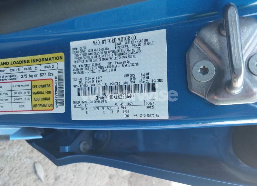 Photo 9 of 2020 Ford Fusion SE (VIN 3FA6P0HDXLR256640)