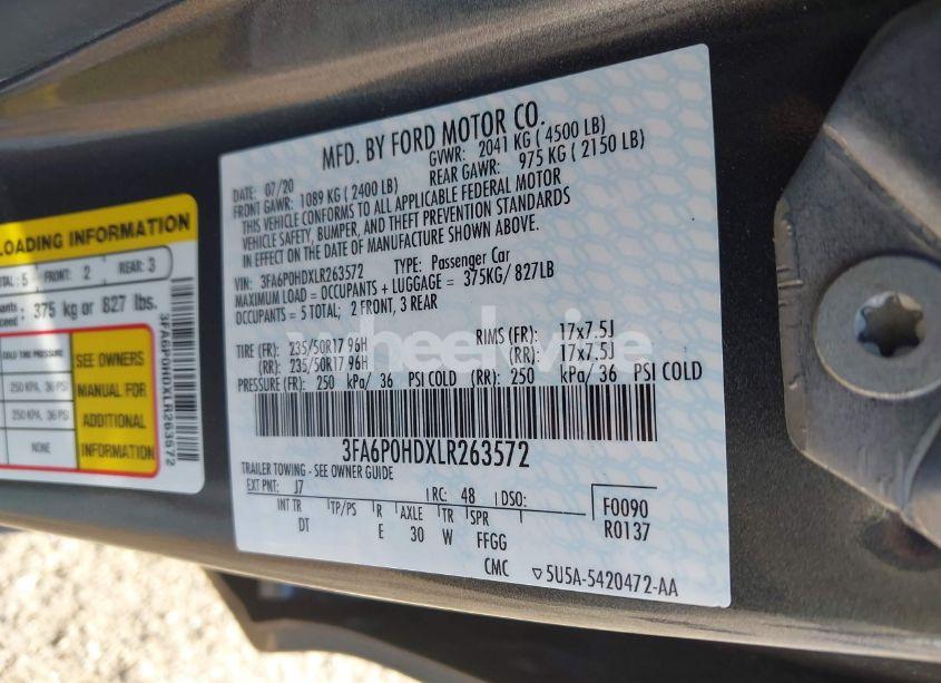 Photo 9 of 2020 Ford Fusion SE (VIN 3FA6P0HDXLR263572)