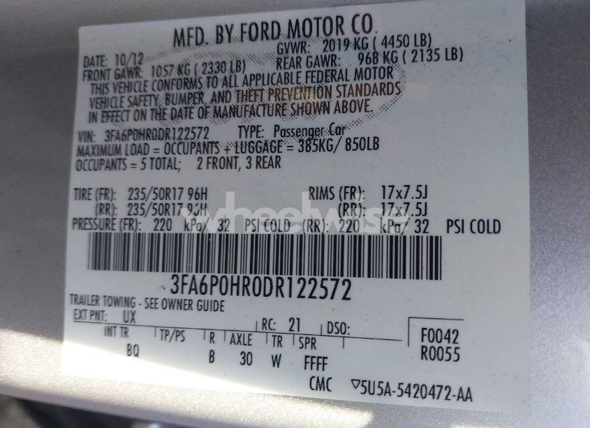 Photo 9 of 2013 Ford Fusion SE (VIN 3FA6P0HR0DR122572)