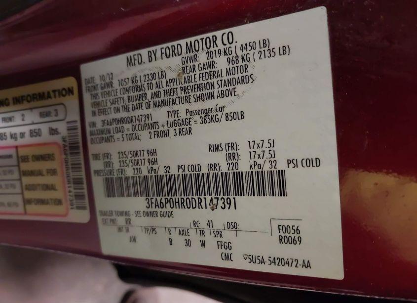 Photo 9 of 2013 Ford Fusion SE (VIN 3FA6P0HR0DR147391)