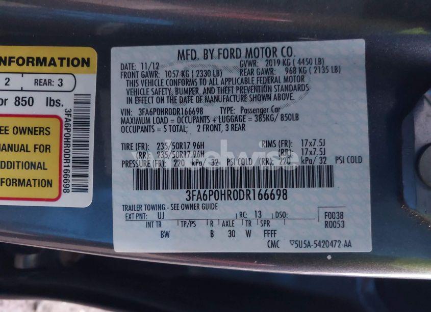 Photo 9 of 2013 Ford Fusion SE (VIN 3FA6P0HR0DR166698)