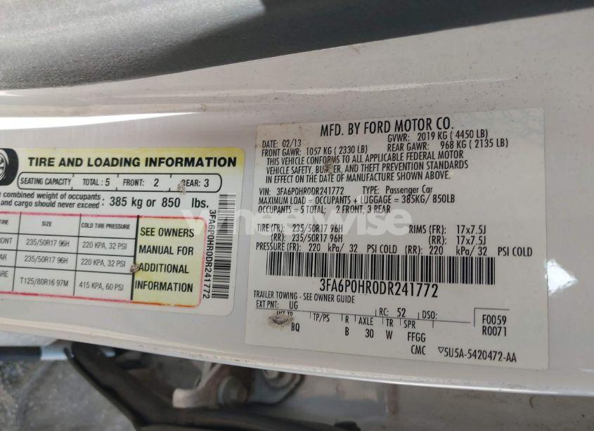 Photo 9 of 2013 Ford Fusion SE (VIN 3FA6P0HR0DR241772)