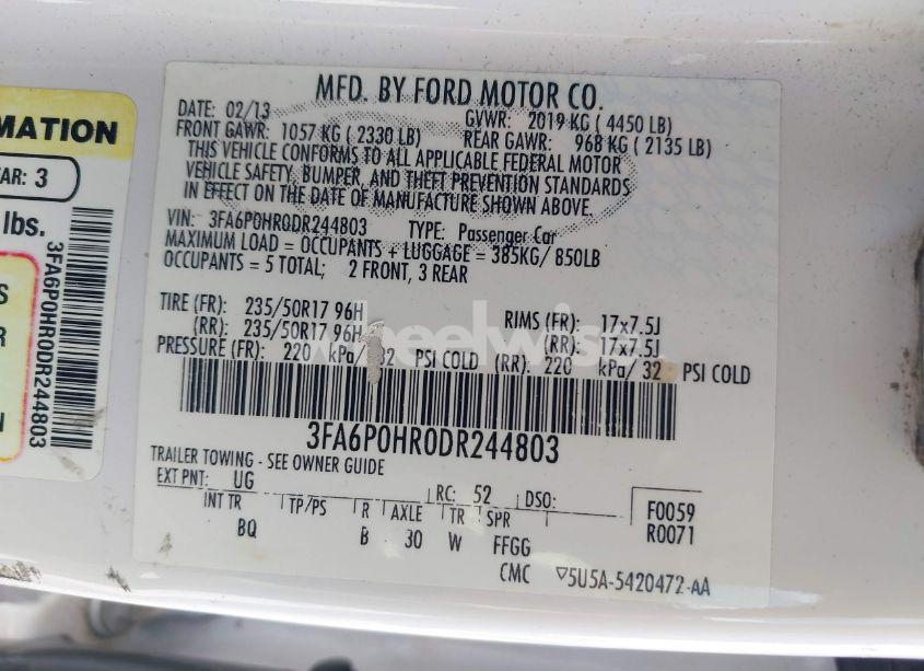 Photo 9 of 2013 Ford Fusion SE (VIN 3FA6P0HR0DR244803)