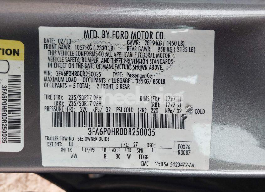 Photo 9 of 2013 Ford Fusion SE (VIN 3FA6P0HR0DR250035)