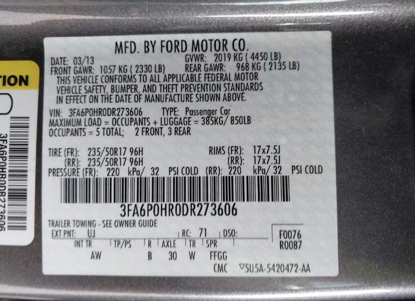 Photo 9 of 2013 Ford Fusion SE (VIN 3FA6P0HR0DR273606)