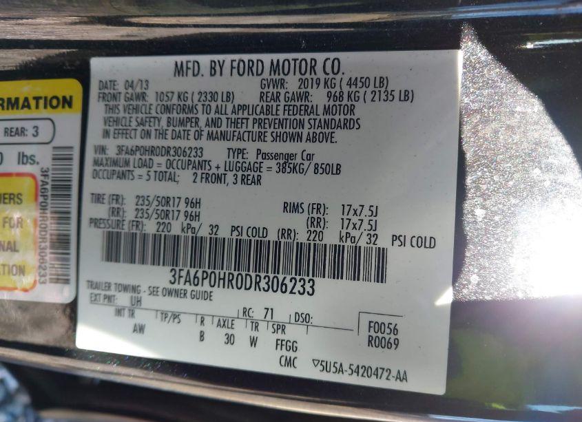 Photo 9 of 2013 Ford Fusion SE (VIN 3FA6P0HR0DR306233)