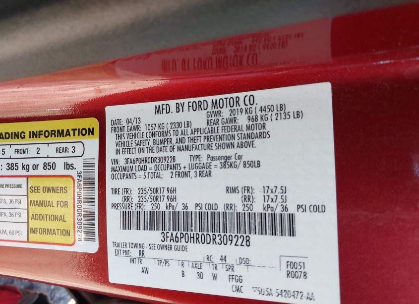 Photo 9 of 2013 Ford Fusion SE (VIN 3FA6P0HR0DR309228)