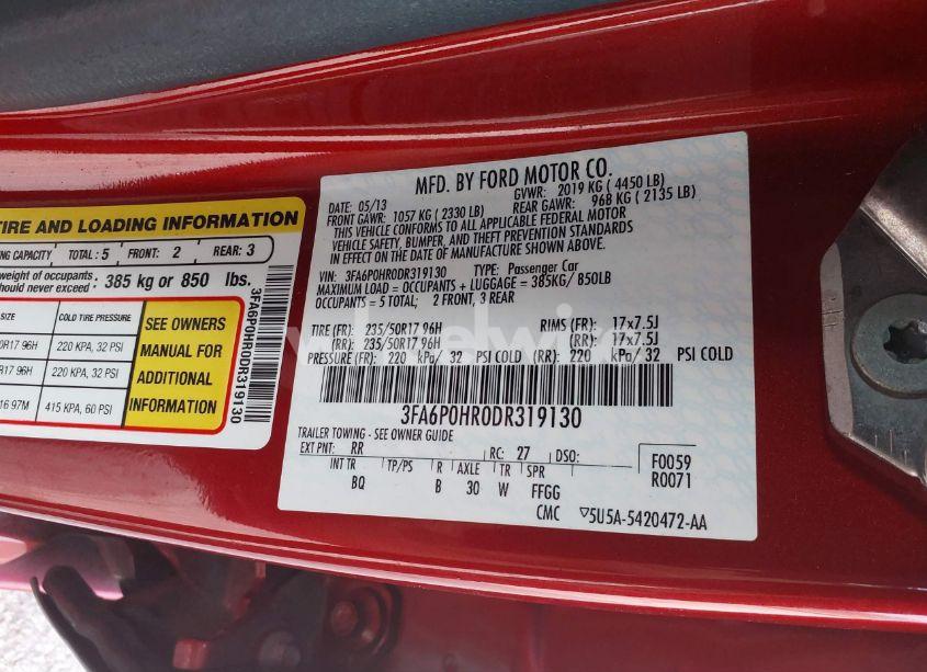 Photo 9 of 2013 Ford Fusion SE (VIN 3FA6P0HR0DR319130)