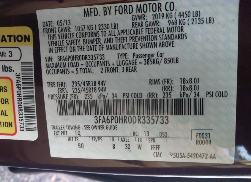 Photo 9 of 2013 Ford Fusion SE (VIN 3FA6P0HR0DR335733)