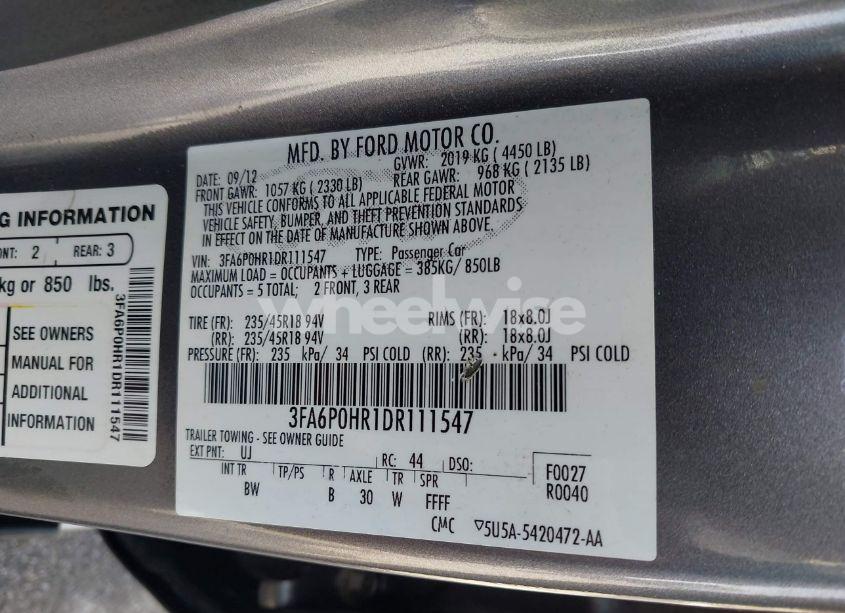 Photo 9 of 2013 Ford Fusion SE (VIN 3FA6P0HR1DR111547)