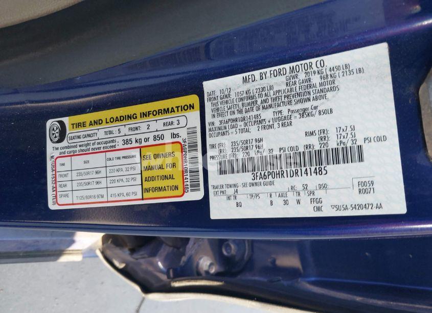 Photo 9 of 2013 Ford Fusion SE (VIN 3FA6P0HR1DR141485)