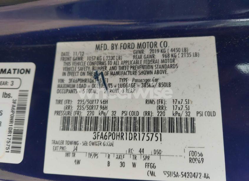 Photo 9 of 2013 Ford Fusion SE (VIN 3FA6P0HR1DR175751)