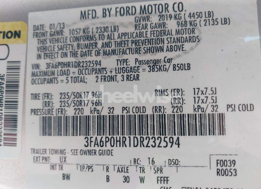 Photo 9 of 2013 Ford Fusion SE (VIN 3FA6P0HR1DR232594)