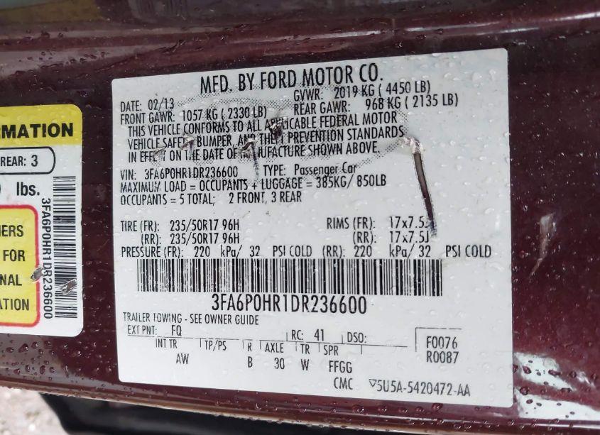 Photo 9 of 2013 Ford Fusion SE (VIN 3FA6P0HR1DR236600)