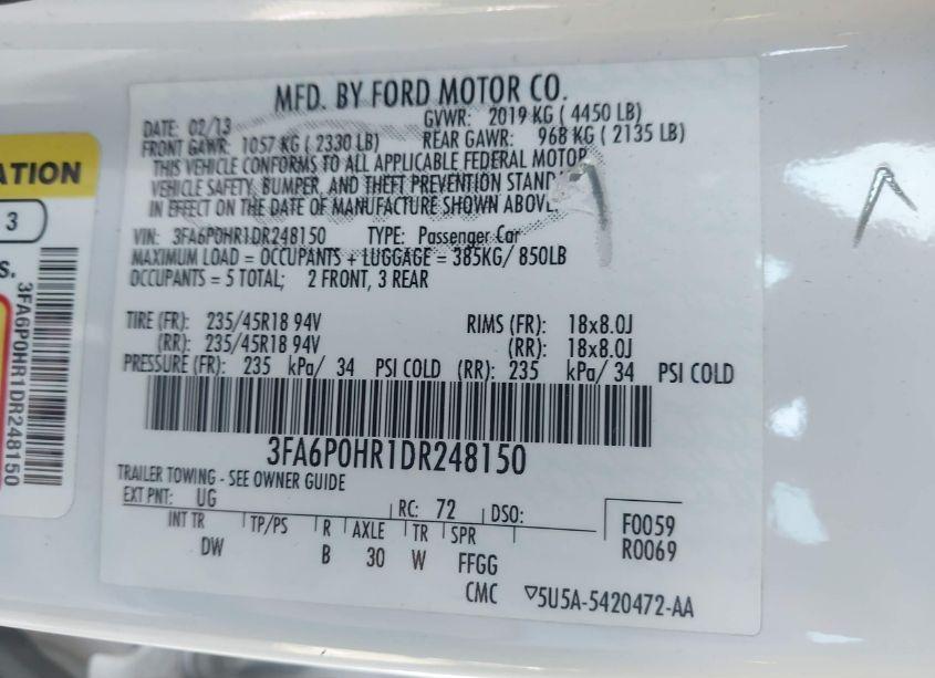 Photo 9 of 2013 Ford Fusion SE (VIN 3FA6P0HR1DR248150)