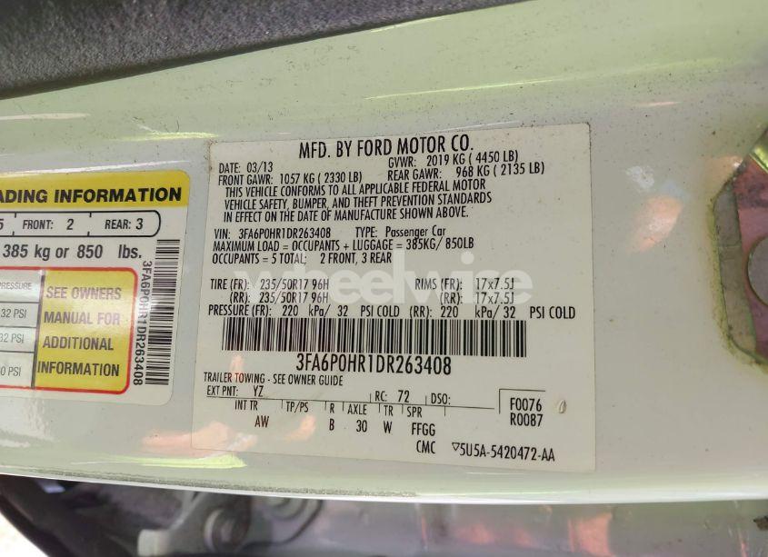 Photo 9 of 2013 Ford Fusion SE (VIN 3FA6P0HR1DR263408)