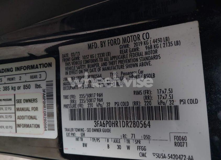 Photo 9 of 2013 Ford Fusion SE (VIN 3FA6P0HR1DR280564)
