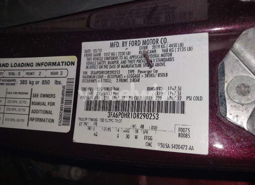 Photo 9 of 2013 Ford Fusion SE (VIN 3FA6P0HR1DR290253)